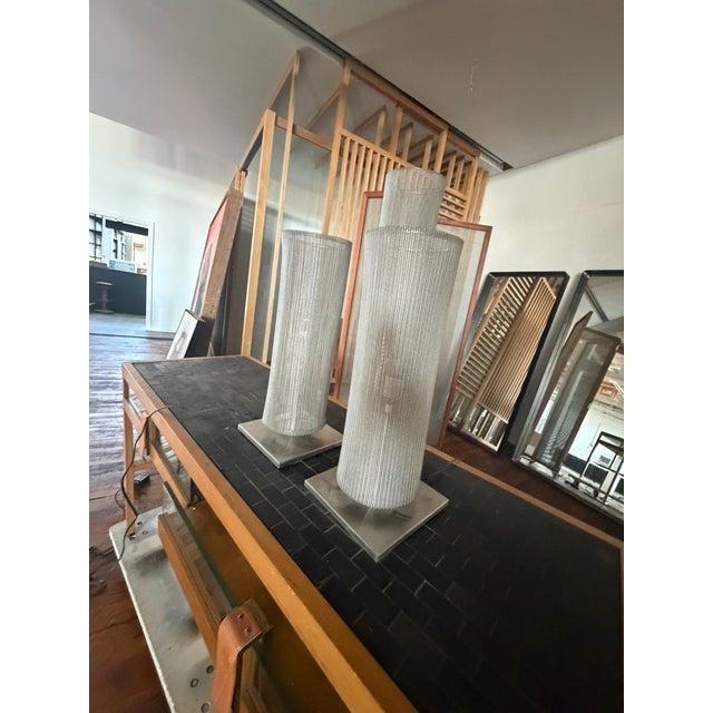 Custom Steel Mesh Table Lamps – Modern Industrial Sculptural Lighting, Pair For Sale - Image 10 of 15