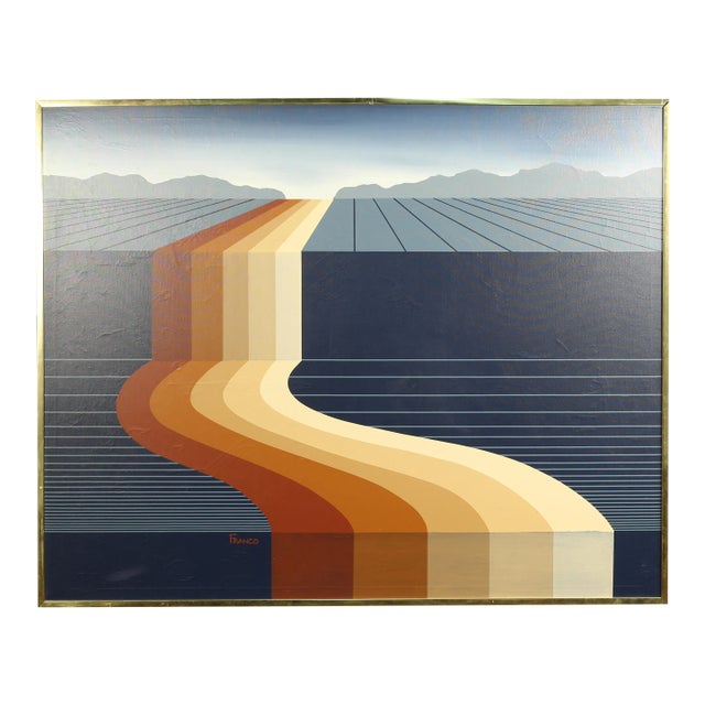 Mid 20th Century Postmodern New Wave Landscape Oil Painting by Franco, Framed For Sale