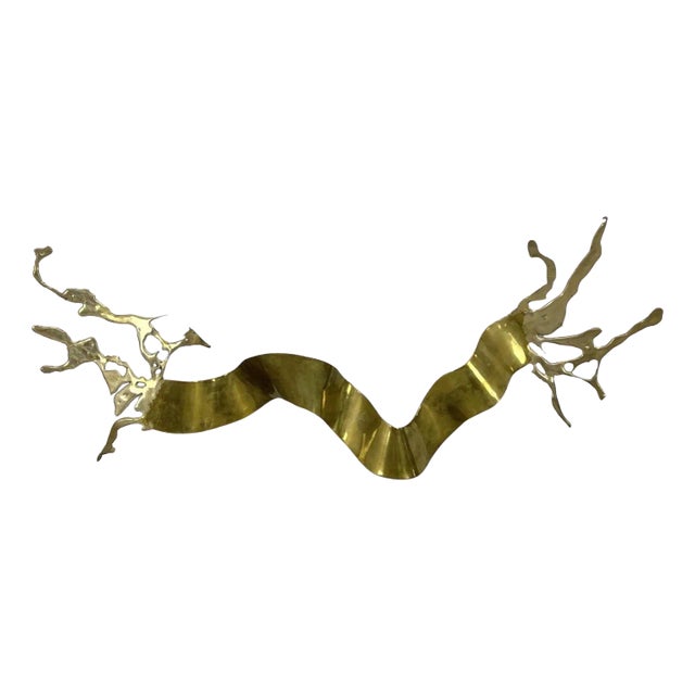 Silas Seandel 'Ribbon' Brass Wall Mounted Abstract Sculpture, c 1970, Signed For Sale