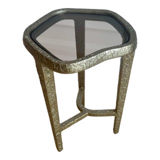 Vintage Caracole Modern "Contour" Sculptural Textured Metal & Tinted Glass Side / Drinks Table - Neiman Marcus For Sale