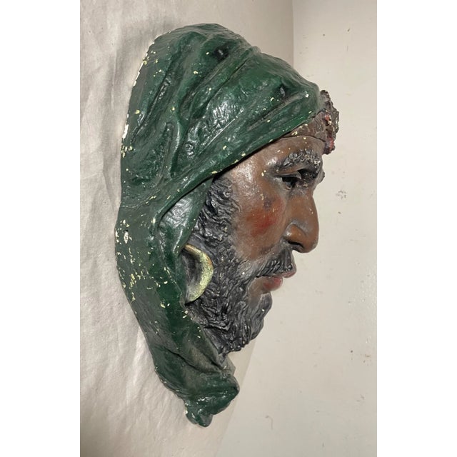 Figurative Antique Lifesize Arabian Man Painted Plaster Wall Sculpture Figure Sculpture For Sale - Image 3 of 11