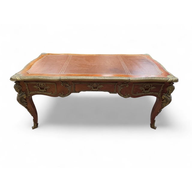 Antique Louis XV Style Kingwood Inlaid Bureau Plat Writing Desk For Sale In Chicago - Image 6 of 12