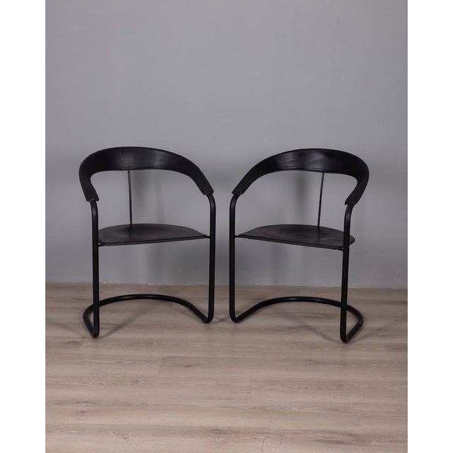 Vintage Metal and Leather Canasta Chairs by Arben, Italy, 1970s, Set of 2 For Sale - Image 12 of 12