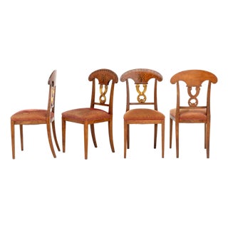 Russian Style Birch & Parcel Gilt Dining Chairs, 4 For Sale