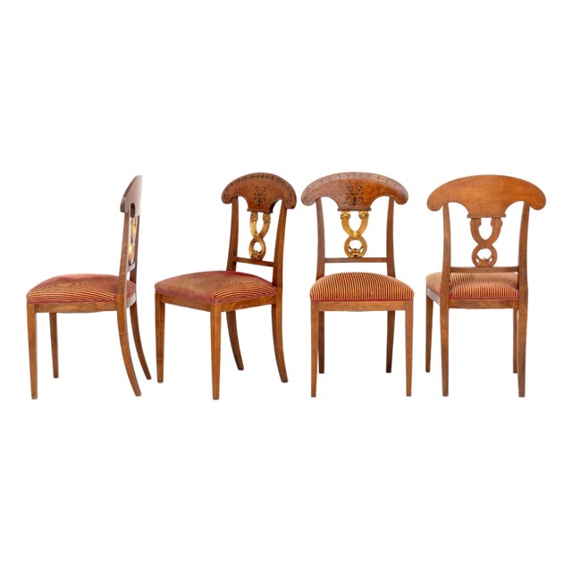 Russian Style Birch & Parcel Gilt Dining Chairs, 4 For Sale