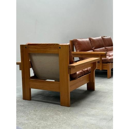 Scandinavian Modular Sofa in Pine and Cognac Leather, 1970s, Set of 4 For Sale - Image 6 of 18