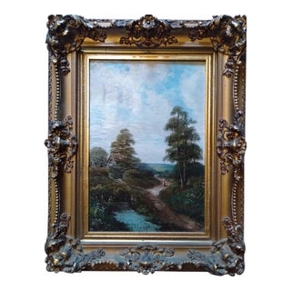 Antique British Listed Artist Edwin Cole Cottage Landscape Oil Painting, C. 1900 For Sale