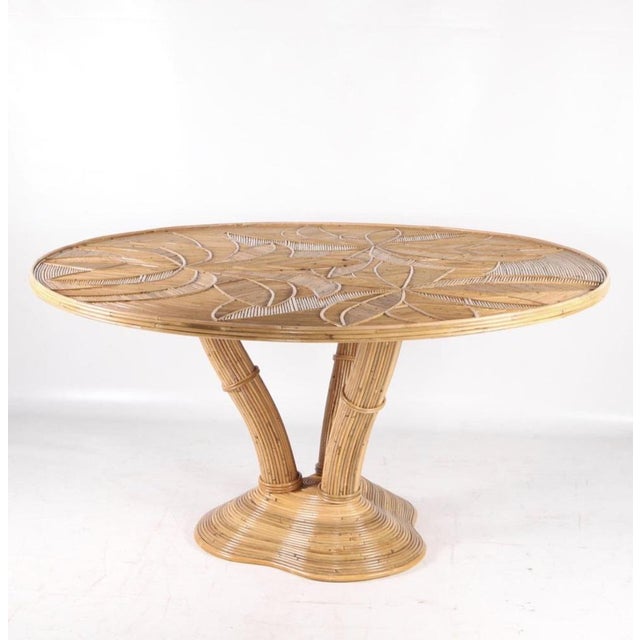 Light Yellow Vintage Rattan Dining Table For Sale - Image 8 of 12