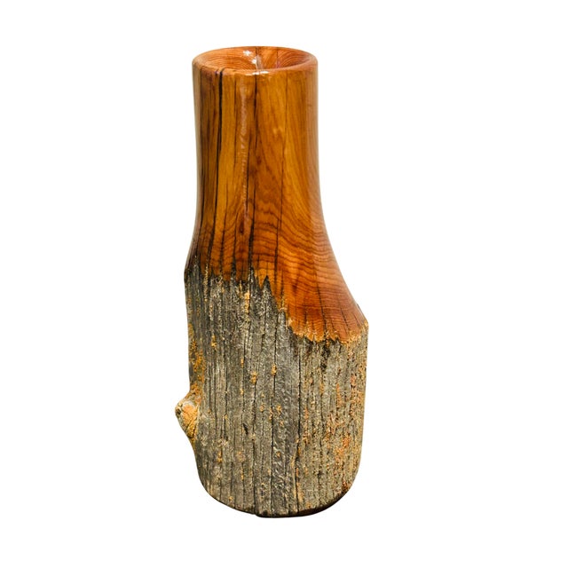 Late 20th Century Late 20th Century Hand-Carved Live Edge Wood Vase by Bruce Pryor – Michigan Folk Art Burl Wood Sculpture, Rustic Woodturned Decorative Vessel For Sale - Image 5 of 12