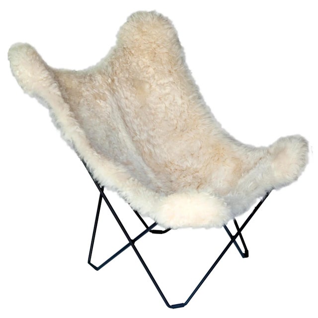 Metal Pr. Vintage Cuero Butterfly Chairs W/Shearling Covered Seats For Sale - Image 7 of 8