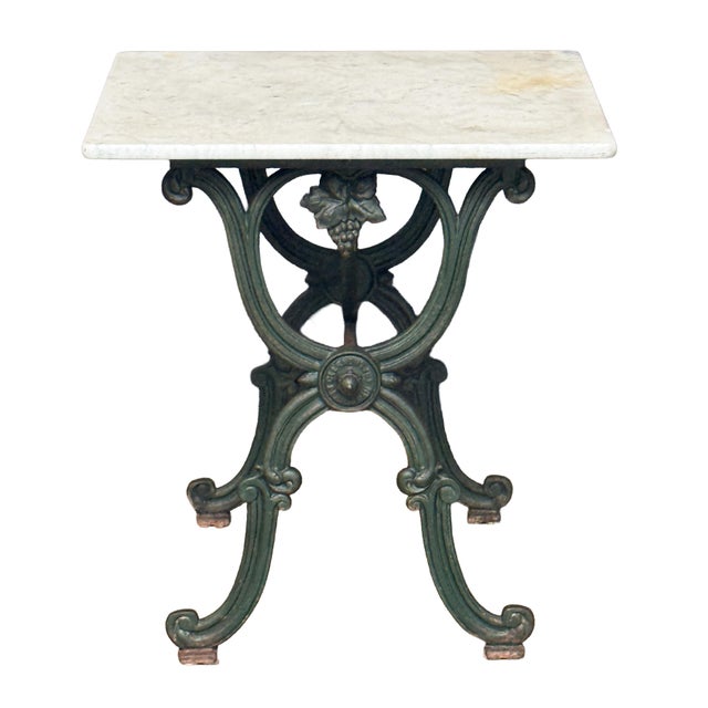 French Bistro or Conservatory Table With Marble Top Over Cast Iron Base For Sale - Image 4 of 10
