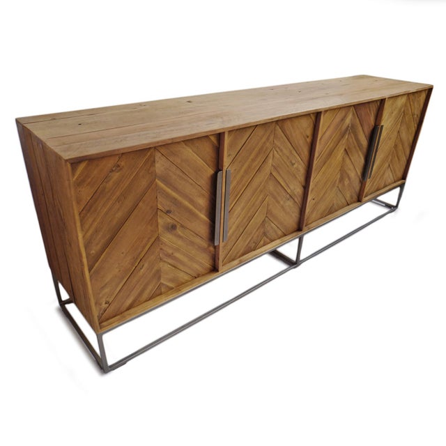 Mid-Century Modern Modern Chevron Salvaged Wood Sideboard Credenza For Sale - Image 3 of 6