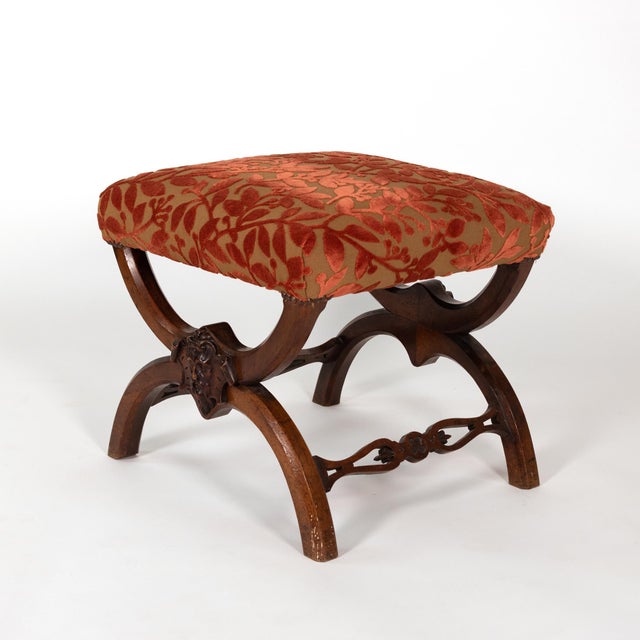 Carved Walnut Curule-Form Stool, French, Circa 1830 For Sale - Image 9 of 12
