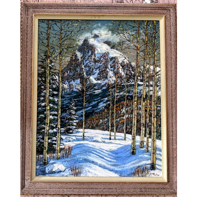 Rustic 1980s Original Signed J. Pohr Winter Landscape Painting Framed For Sale - Image 3 of 11