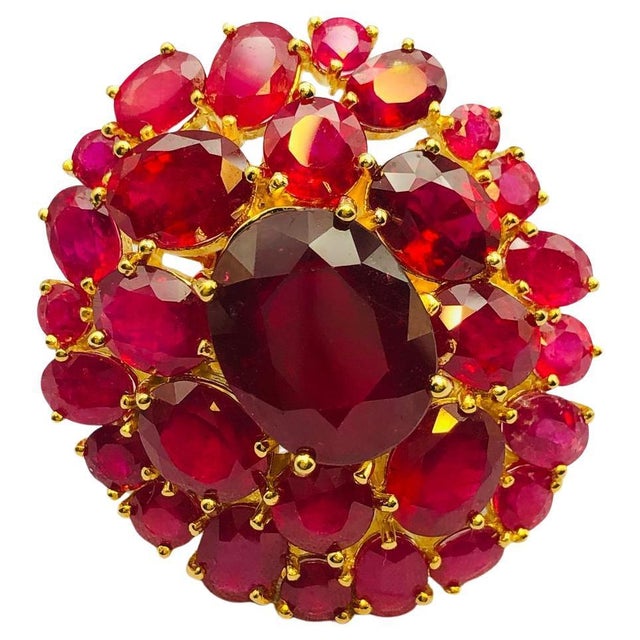 Bochic "Orient" Vintage Ruby 40 Carats Ring Set In 18K Gold & Silver For Sale - Image 15 of 18