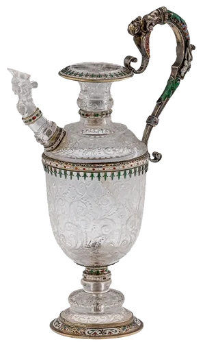 Antique 19th Century Austrian Silver, Enamel & Rock Crystal Ewer by Rudolf Linke, 1890s