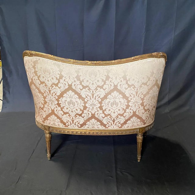 Wood Giltwood & Rose Damask Sofa From Salon Suite For Sale - Image 7 of 12