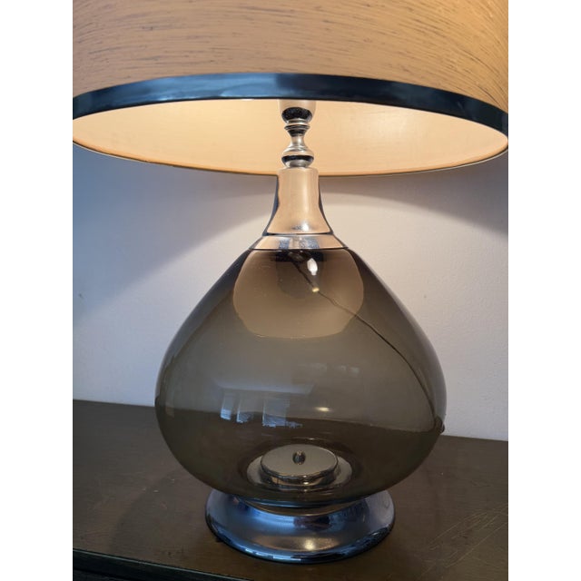 Vintage Italian Smoked Glass and Chrome Table Lamp, 1980s For Sale - Image 11 of 18