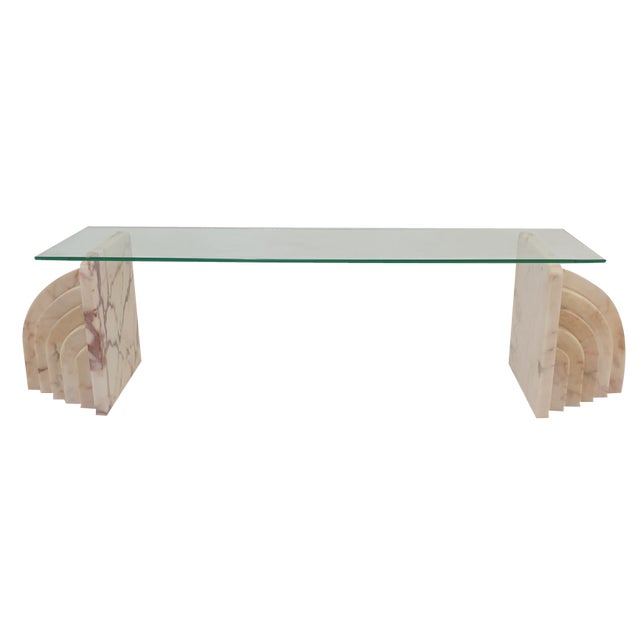 Italian Marble Coffee Table with Glass, 1970s For Sale