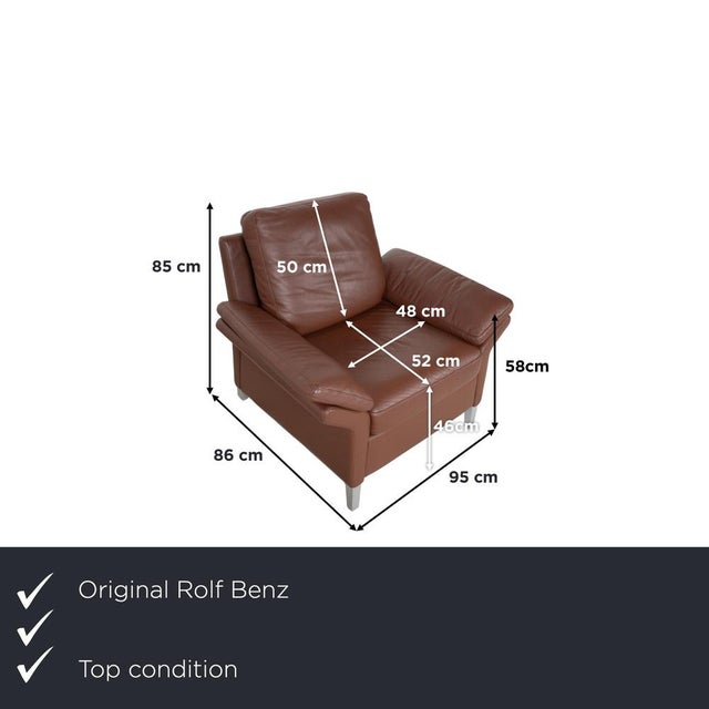 This brown Rolf Benz 3300 armchair brings a wonderful warmth to your home. The rich color of the leather creates an...