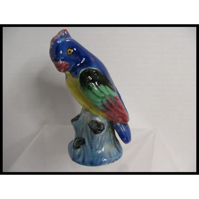 Ceramic 1930s Colorful Pottery Parrot Flower Frog Figural MCM Made in Japan For Sale - Image 7 of 9