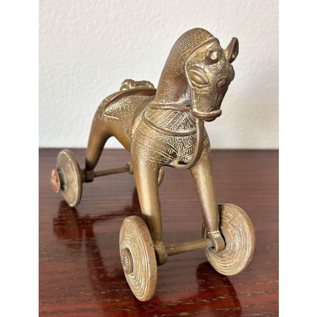 Antique Indian Bronze Temple Toy Horse-Drawn Chariot on Wheels, 19th Century For Sale In Palm Springs - Image 6 of 11
