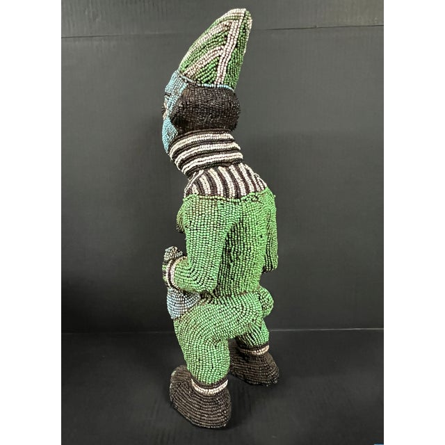 Green Late 20th Century African Tribal Art Carved Wood and Beaded Bamileke Statue From Cameroon For Sale - Image 8 of 14