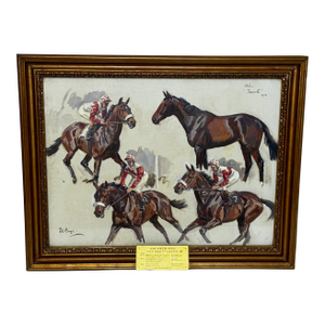 Oil Sporting Portrait of Lady Butt’s Horse Racing Champion Filly Jacinth of Brook Stud, Cheveley C1973 Framed by Peter Biegel
