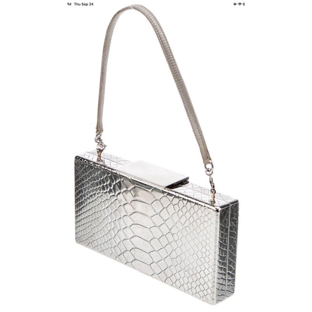 2010s Judith Leiber 925 Sterling Silver Crocodile Emboss Clutch Shoulder Evening Bag Minaudiere For Sale - Image 14 of 15