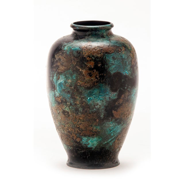 Contemporary Early 20th Century Colorful Bronze Patina Japanese Vase For Sale - Image 3 of 9