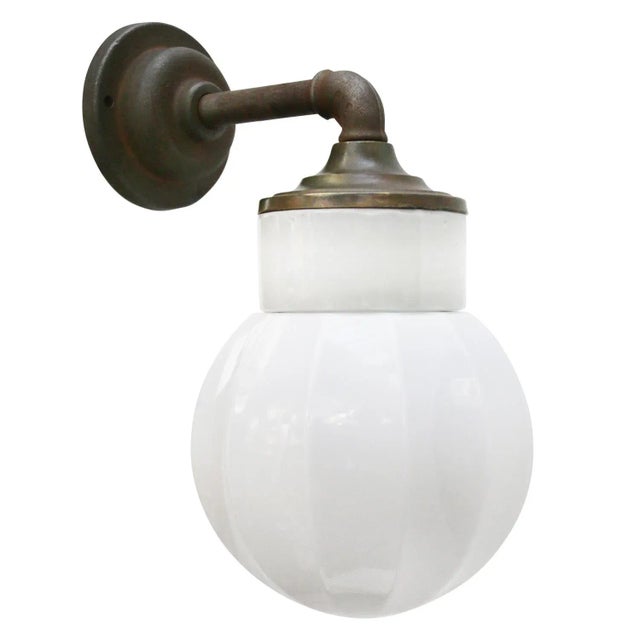 Vintage Industrial White Wall Lamp in Porcelain and Opaline Glass For Sale - Image 4 of 11