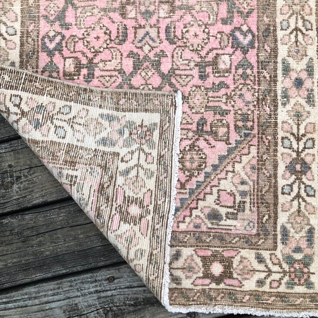 Vintage Runner Rug | Pink and Brown Tones | 3x10 For Sale - Image 4 of 7