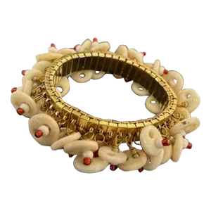 Mid-Century Expansion Bracelet With Glass Beads & Buttons