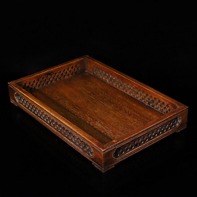 Huali Rosewood Rectangular Tray With Openwork Carving For Sale - Image 9 of 9