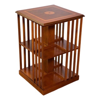 20th Century Italian Danner Style Hardwood Revolving Bookcase Table With Inlay For Sale