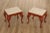 High Quality Vintage Pair of Custom Upholstered Bench Made Solid Walnut Stools or Ottomans with Carved Shell Accents