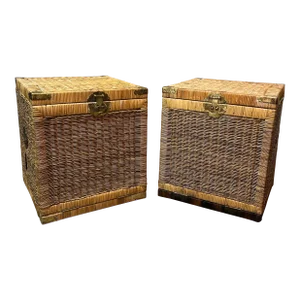 1960s Vintage Pair of Rattan Chinese Night Stands