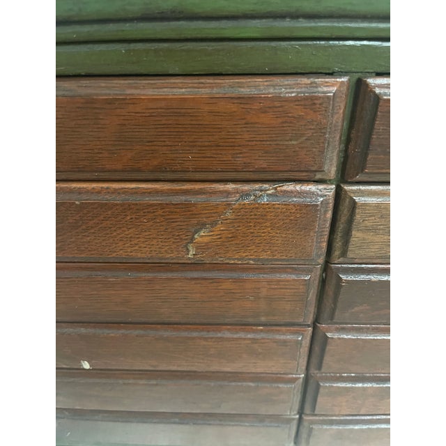 Antique Green Painted Dental Cabinet Two Sided Drawers With Porcelain Knobs Collectors For Sale - Image 12 of 12