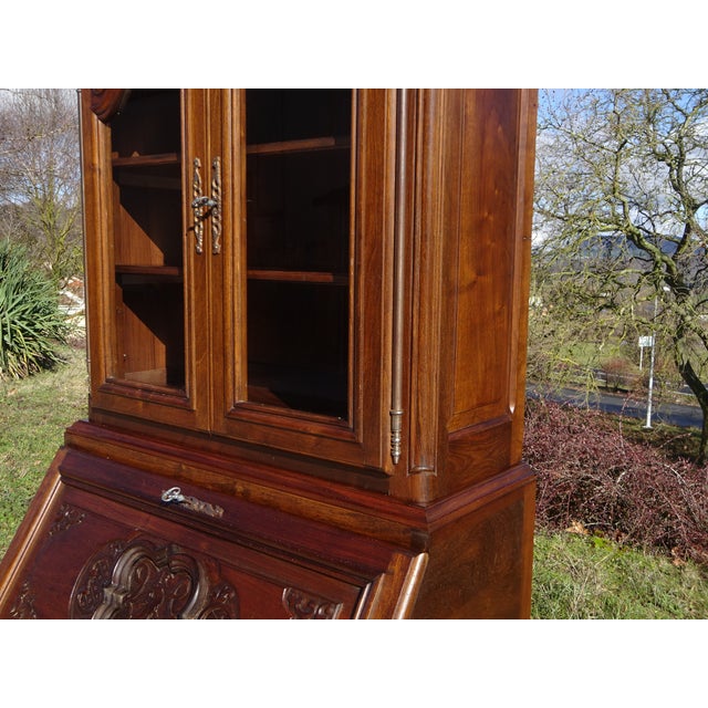 Louis XV Style Display Cabinet with Secretary and Drawers in Walnut, 1960s For Sale - Image 9 of 18