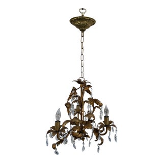 Vintage Petite Hollywood Regency Three Arm Fixture With Prisms For Sale