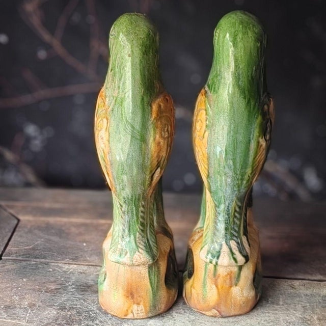 Pair of Vintage Sancai Glazed Parrot Figures – 11.8" Ceramic Bird Sculptures For Sale In Los Angeles - Image 6 of 10