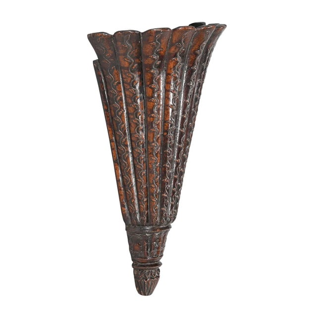 Boho Chic Vintage Unique Carved Hand Painted Wall Sconce Planter Vase For Sale - Image 3 of 3