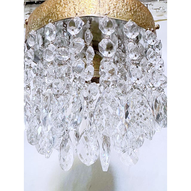 Vintage Brass Embossed Crystal Chandelier With Cascading Swedish Cut Prisms For Sale - Image 4 of 8