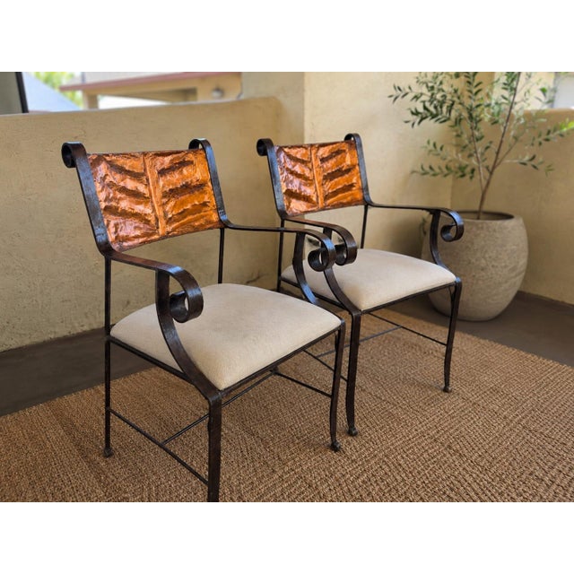 Vintage One of a kind Unique 3 Piece Bistro Style Iron Dining Set with Mosaic Tile Table & Copper Accent Chairs A rare and...