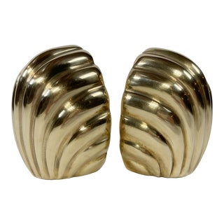 Solid Brass Art Deco Style Scalloped Bookends, a Pair For Sale
