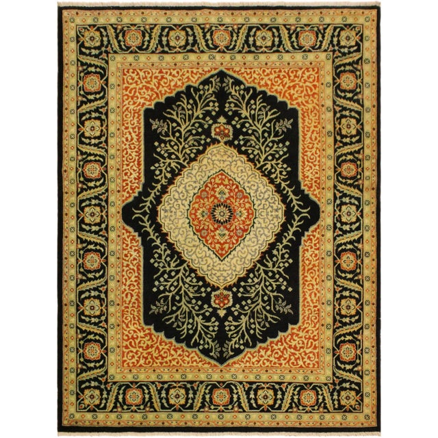 Black 1980s Semi Vintage Kenny Black/Green Turkish Hand-Knotted Rug -5'0 X 6'5 For Sale - Image 8 of 8