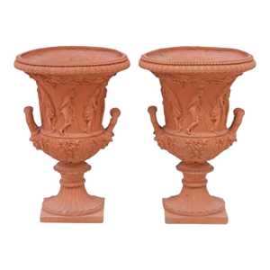 Vintage Neoclassical Style Terracotta Medici Campana Urns - A Pair