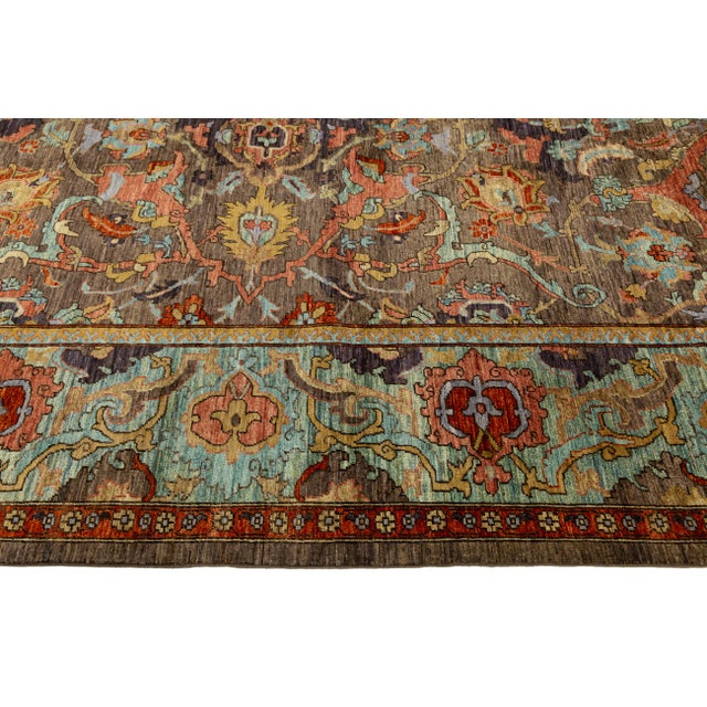 Textile Modern Bidjar Style Hand-Knotted Wool Rug Earthy Brown & Turquoise 10x14 For Sale - Image 7 of 11