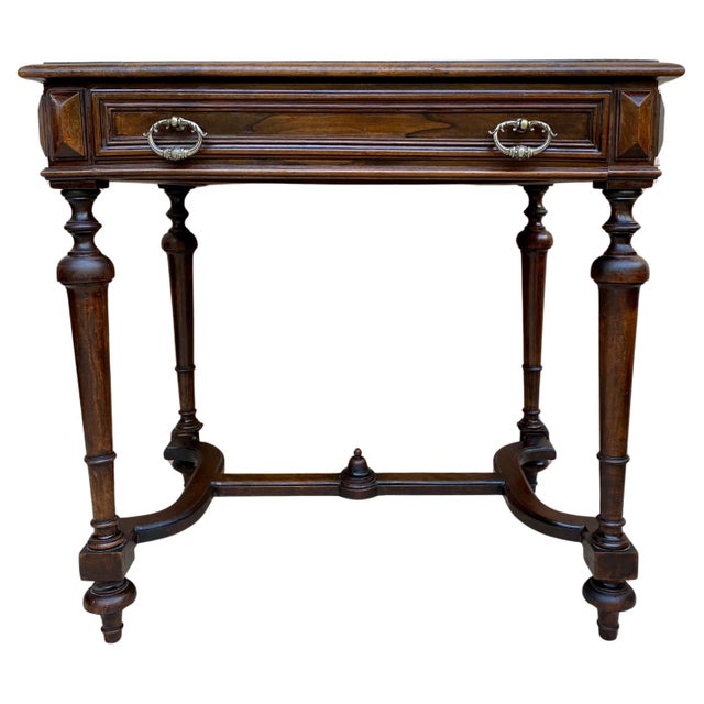 Louis XVI French Walnut Side Table with drawer, 1920s For Sale - Image 15 of 18