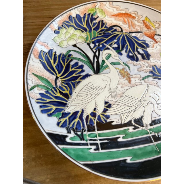 Asian Vintage Asian Style Decorative Plate With Bird Accents For Sale - Image 3 of 6